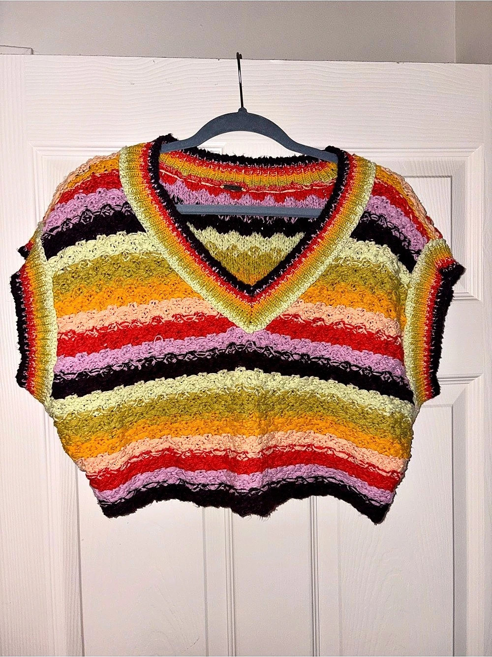 Free People rainbow Vest Striped Cropped Sweater
